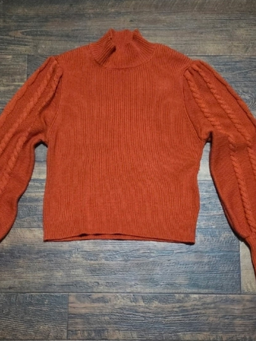 Rust Cable-Detail Mock Neck Sweater - Women